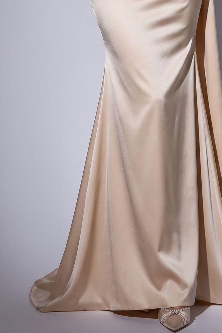 Champagne Satin Mermaid Dress with Strapless Draped Bodice and Embroidered Corset Plus Size