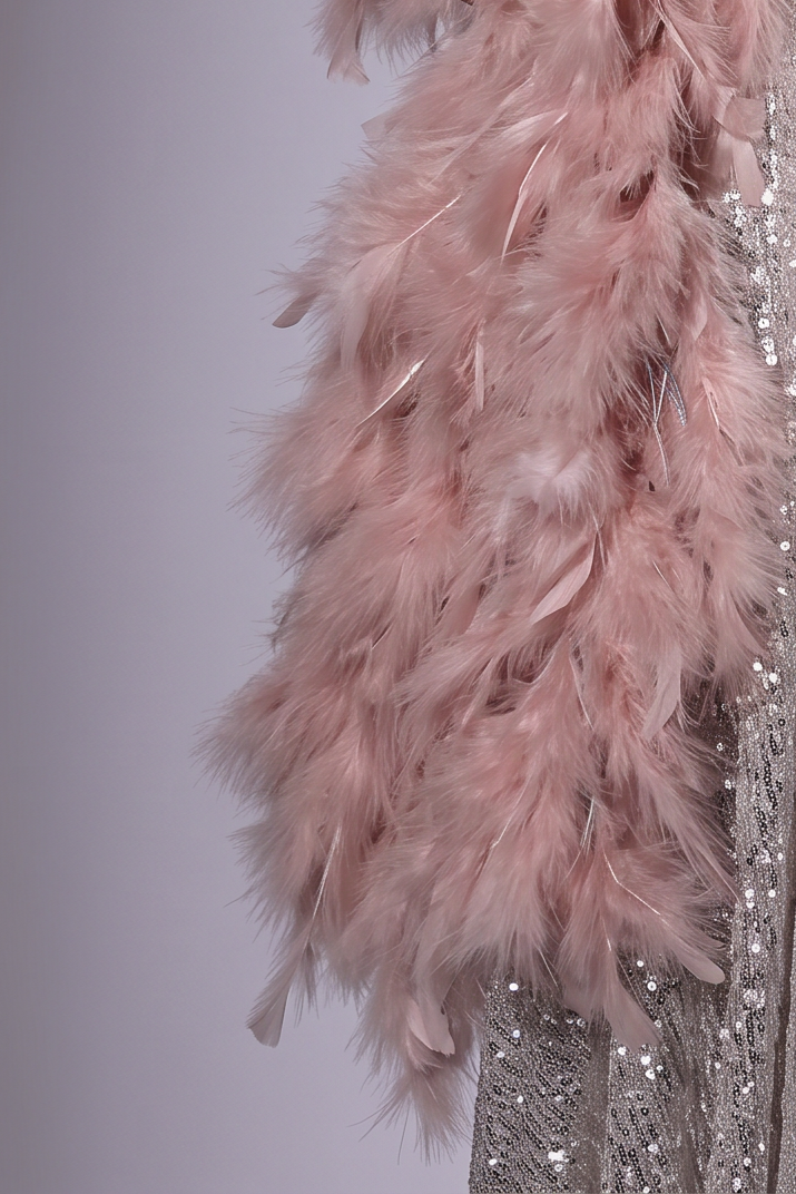 Champagne Sequin and Feather Dress - Designer Sequin Gown - Convertible Dress with Embellished Bodice Plus Size