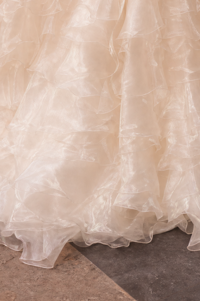 Champagne Tulle Evening Dress with Floral Appliqué and Layered Ruffle Ball Gown Plus Size