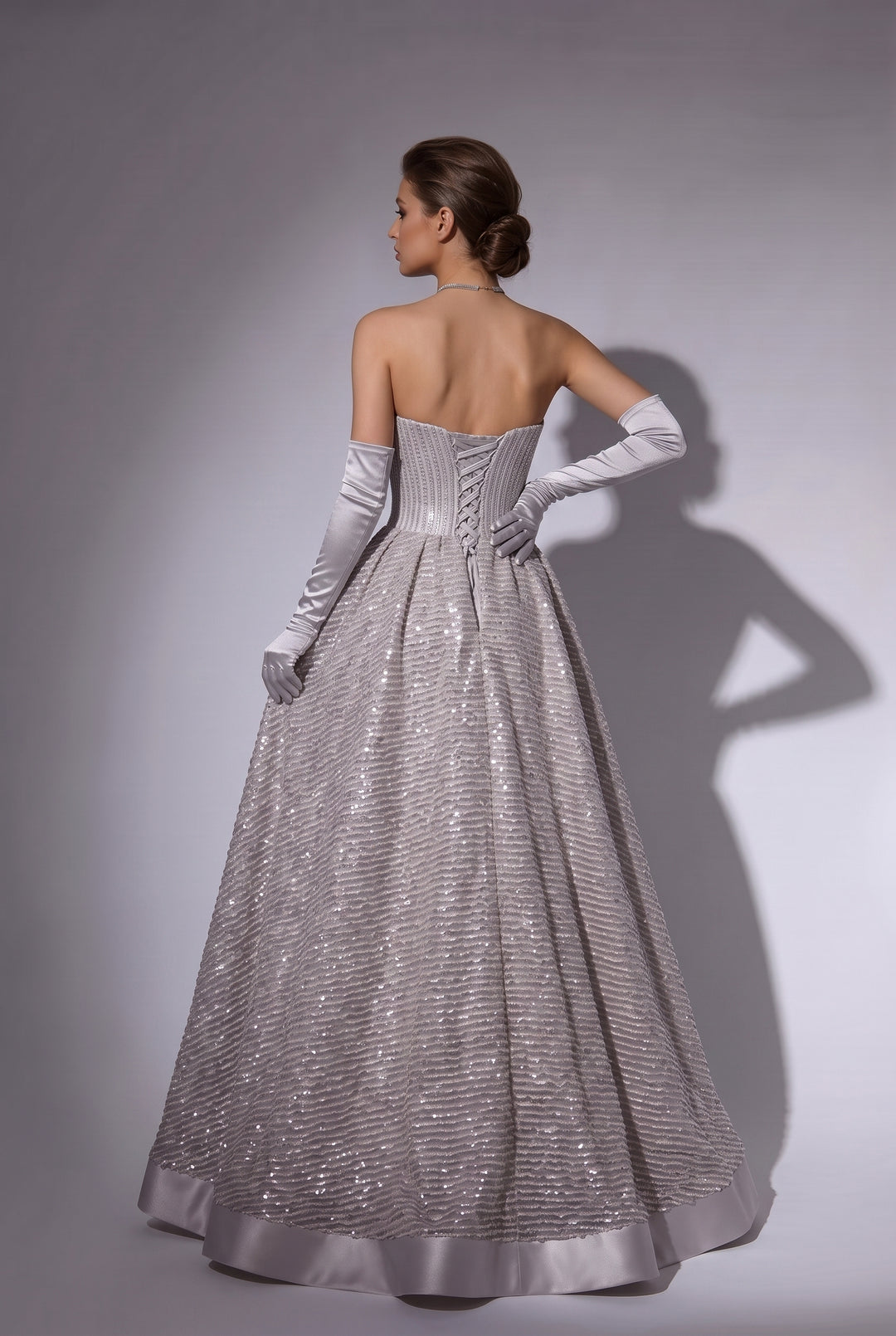 Champagne Pink Striped Evening Gown with Corset Back - Sweetheart Neckline Dress with Flared Skirt Plus Size