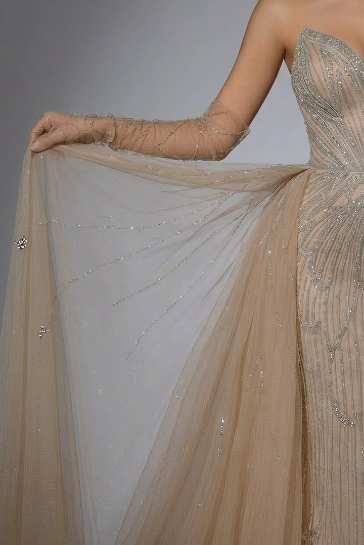 Champagne Sequin Ball Gown with Strapless Sweetheart Bodice – Glitter Maxi Dress Plus Size