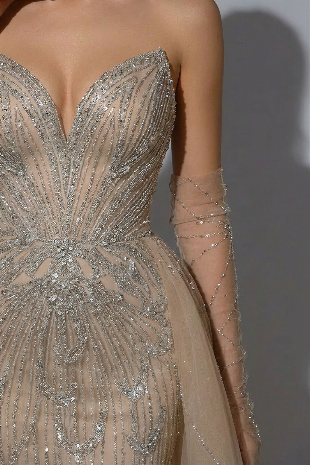 Champagne Sequin Ball Gown with Strapless Sweetheart Bodice – Glitter Maxi Dress Plus Size