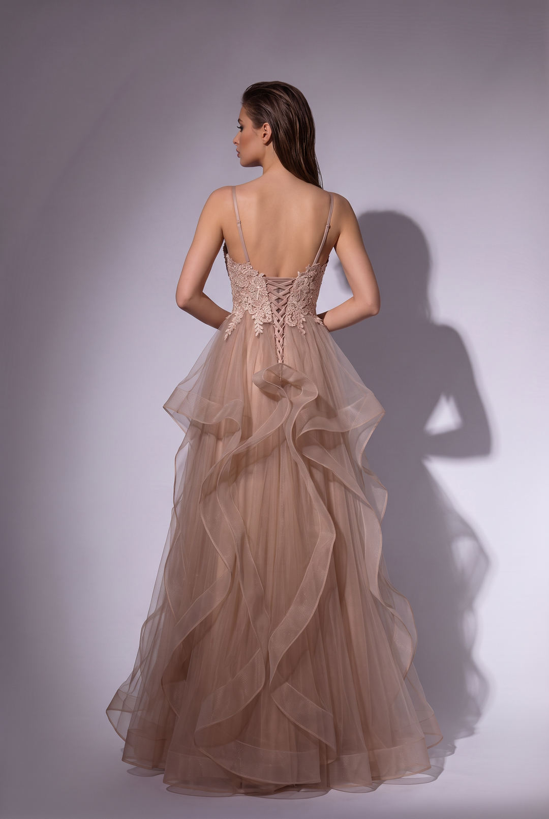 Champaign V-neck Gauze Prom Dress - Formal Dress Plus Size