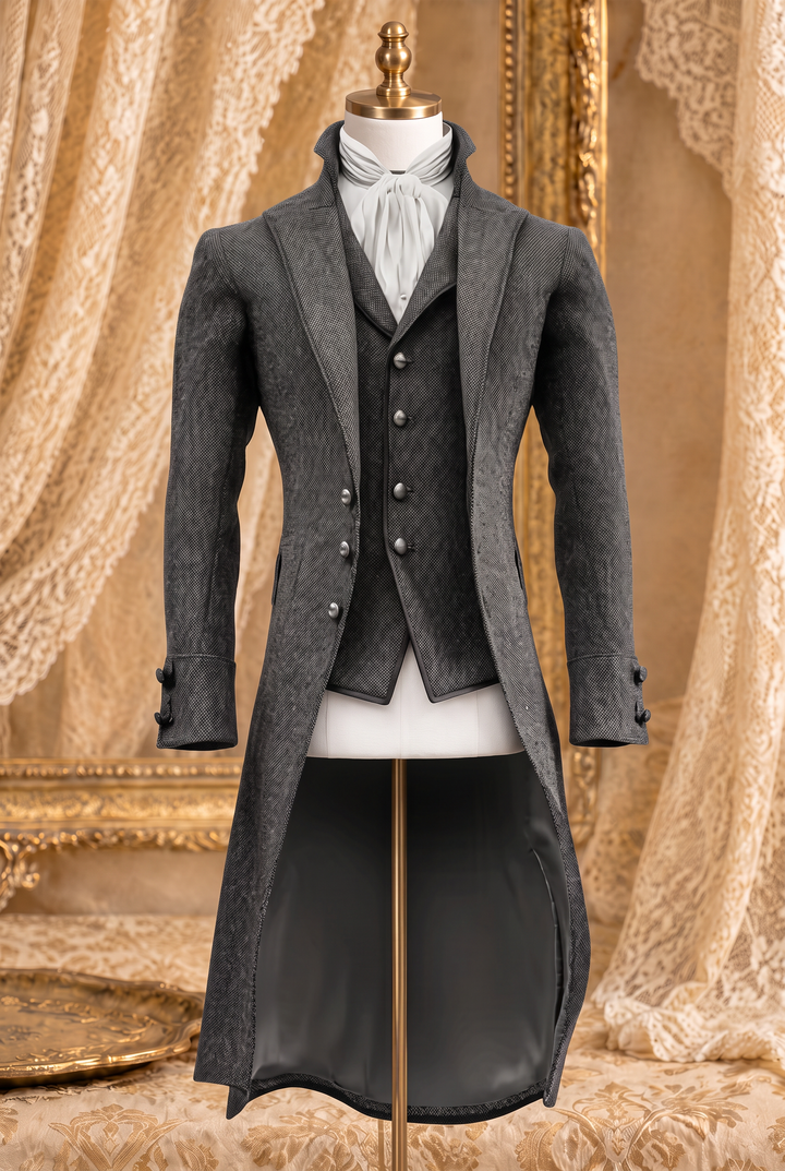 Charcoal Regency Tailcoat for Men - Classic Bridgerton-Inspired Formal Jacket Plus Size