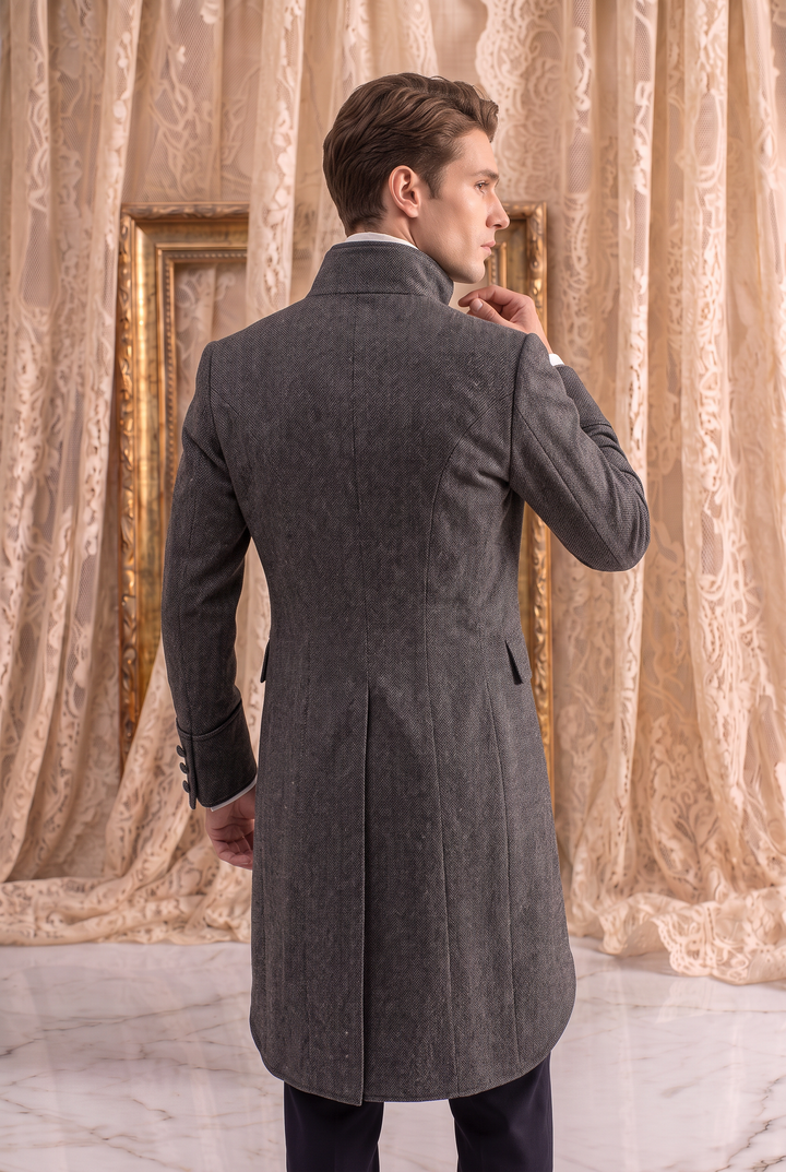 Charcoal Regency Tailcoat for Men - Classic Bridgerton-Inspired Formal Jacket Plus Size