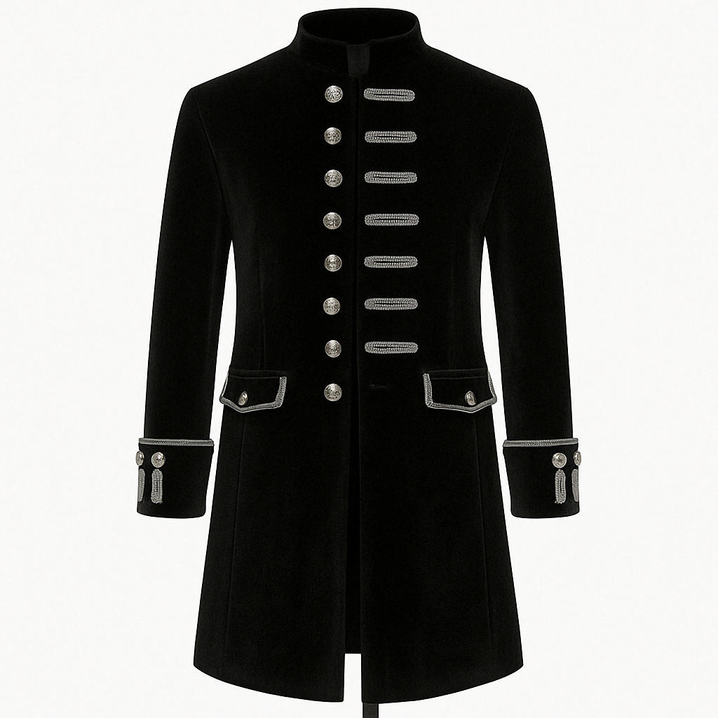 Black Burgundy Sapphire Punk And Gothic Medieval Velvet Coat With Collar For Men Vintage Cosplay Party  -Plus Size