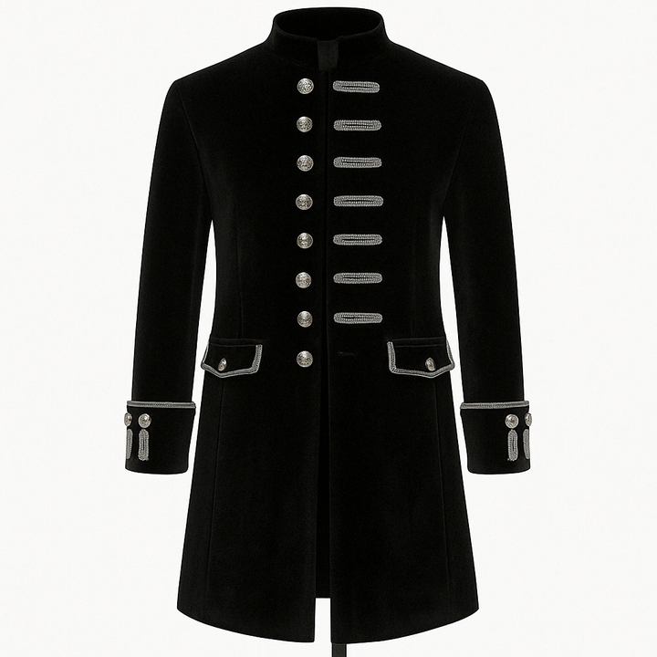 Black Burgundy Sapphire Punk And Gothic Medieval Velvet Coat With Collar For Men Vintage Cosplay Party  -Plus Size