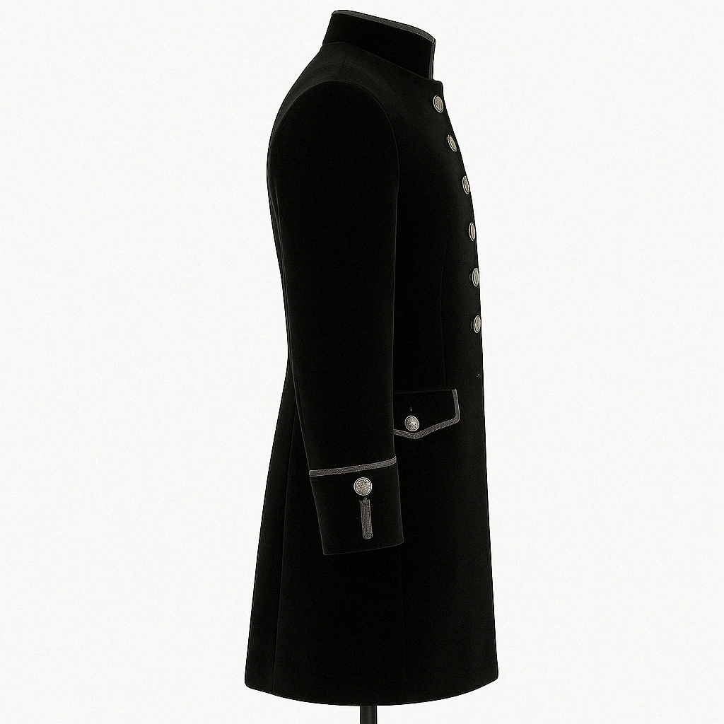 Black Burgundy Sapphire Punk And Gothic Medieval Velvet Coat With Collar For Men Vintage Cosplay Party  -Plus Size