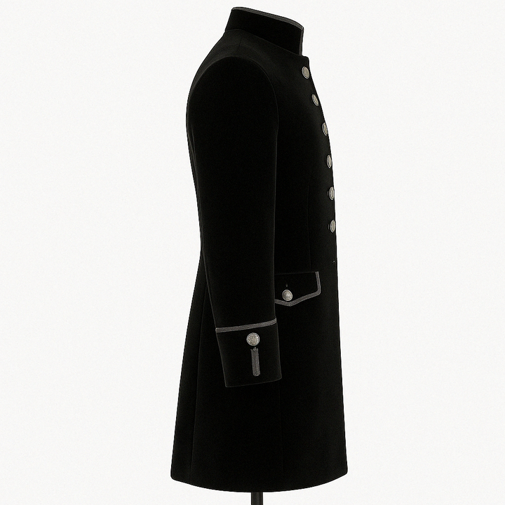 Black Burgundy Sapphire Punk And Gothic Medieval Velvet Coat With Collar For Men Vintage Cosplay Party  -Plus Size