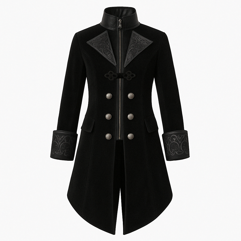 GOTHIC VAMPIRE BLACK AND BURGUNDY TAILCOAT JACKET FOR MEN - PLUS SIZE