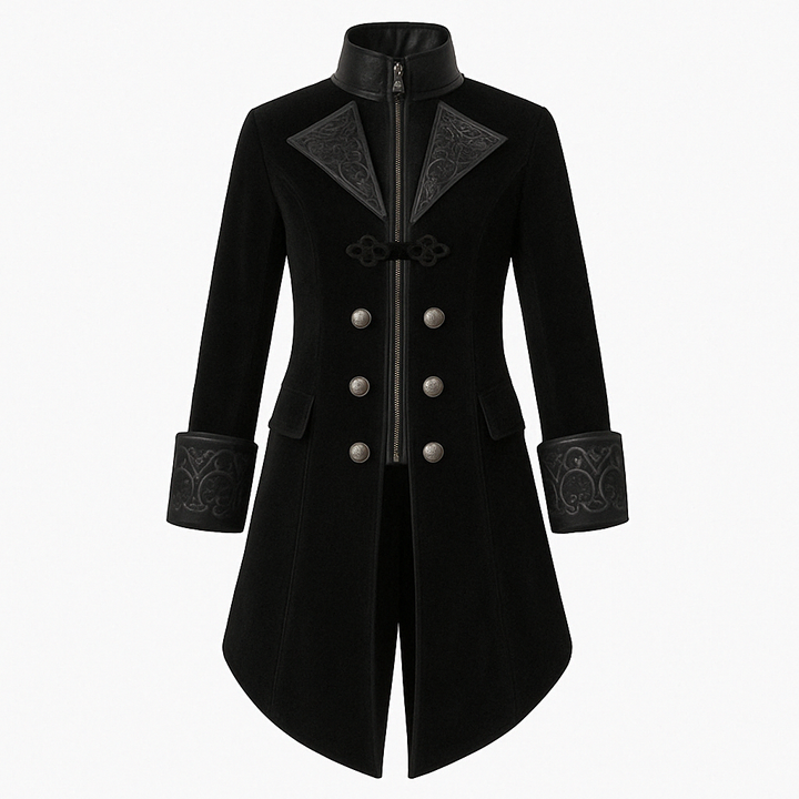 GOTHIC VAMPIRE BLACK AND BURGUNDY TAILCOAT JACKET FOR MEN - PLUS SIZE