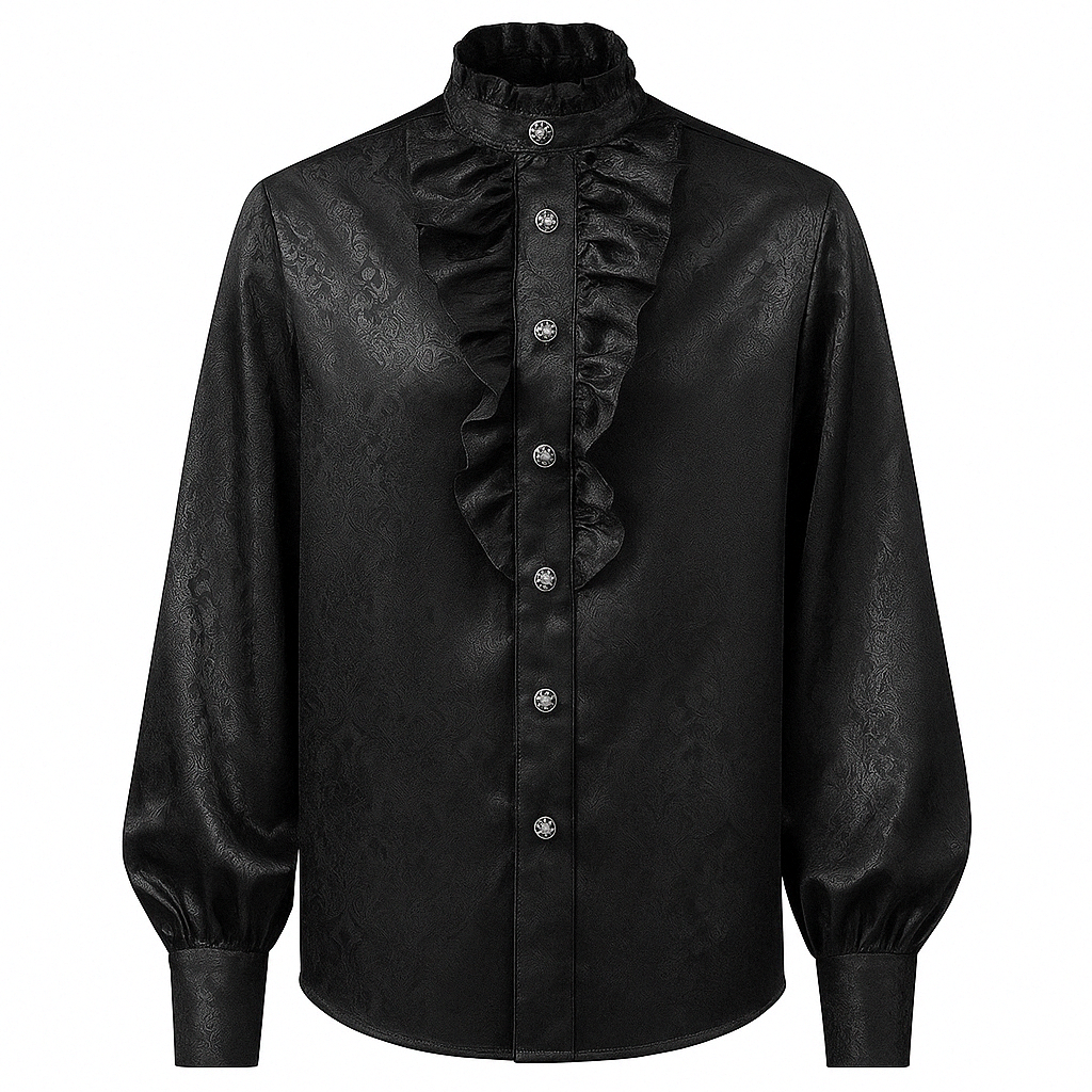 Gothic Ruffle Lace Black Printed Shirt With Bell Sleeve For Men Costum ...