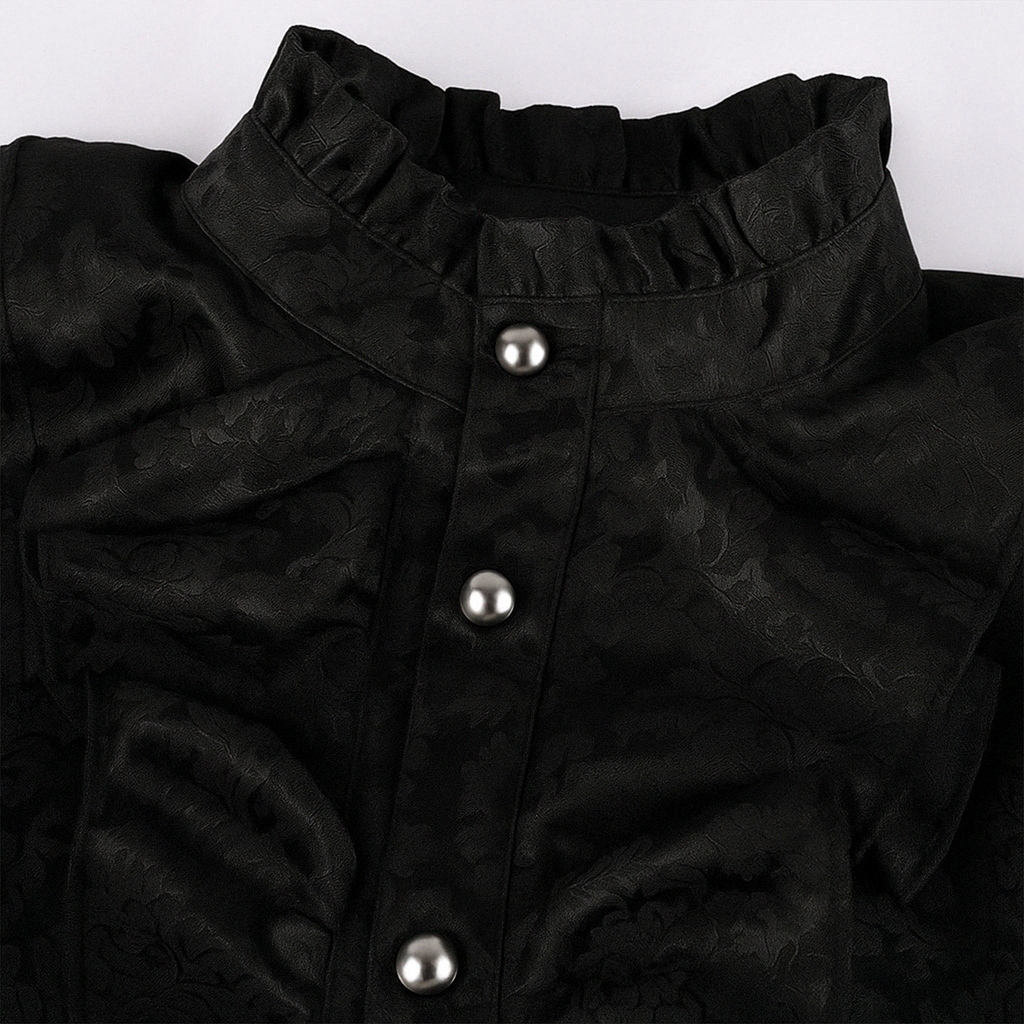 Gothic Ruffle Lace Black Printed Shirt With Bell Sleeve For Men Costume - Plus Size