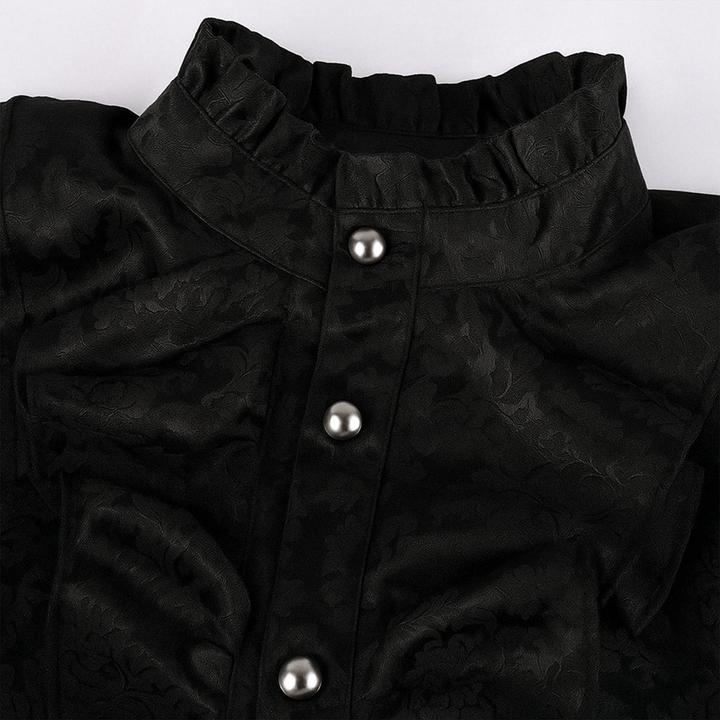 Gothic Ruffle Lace Black Printed Shirt With Bell Sleeve For Men Costume - Plus Size