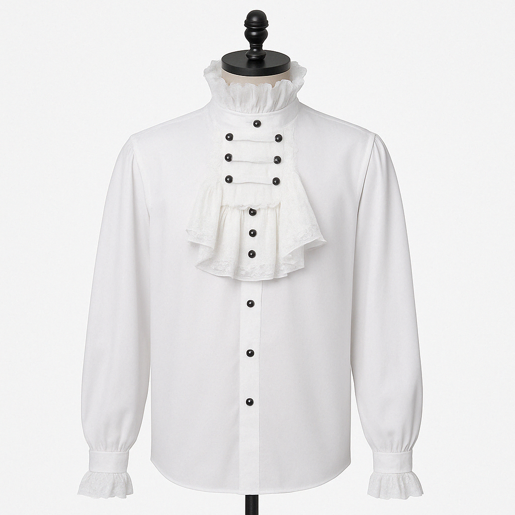 Vintage Long Sleeve Medieval White Ruffle Lace Shirts For Men Gothic Party -Plus Size