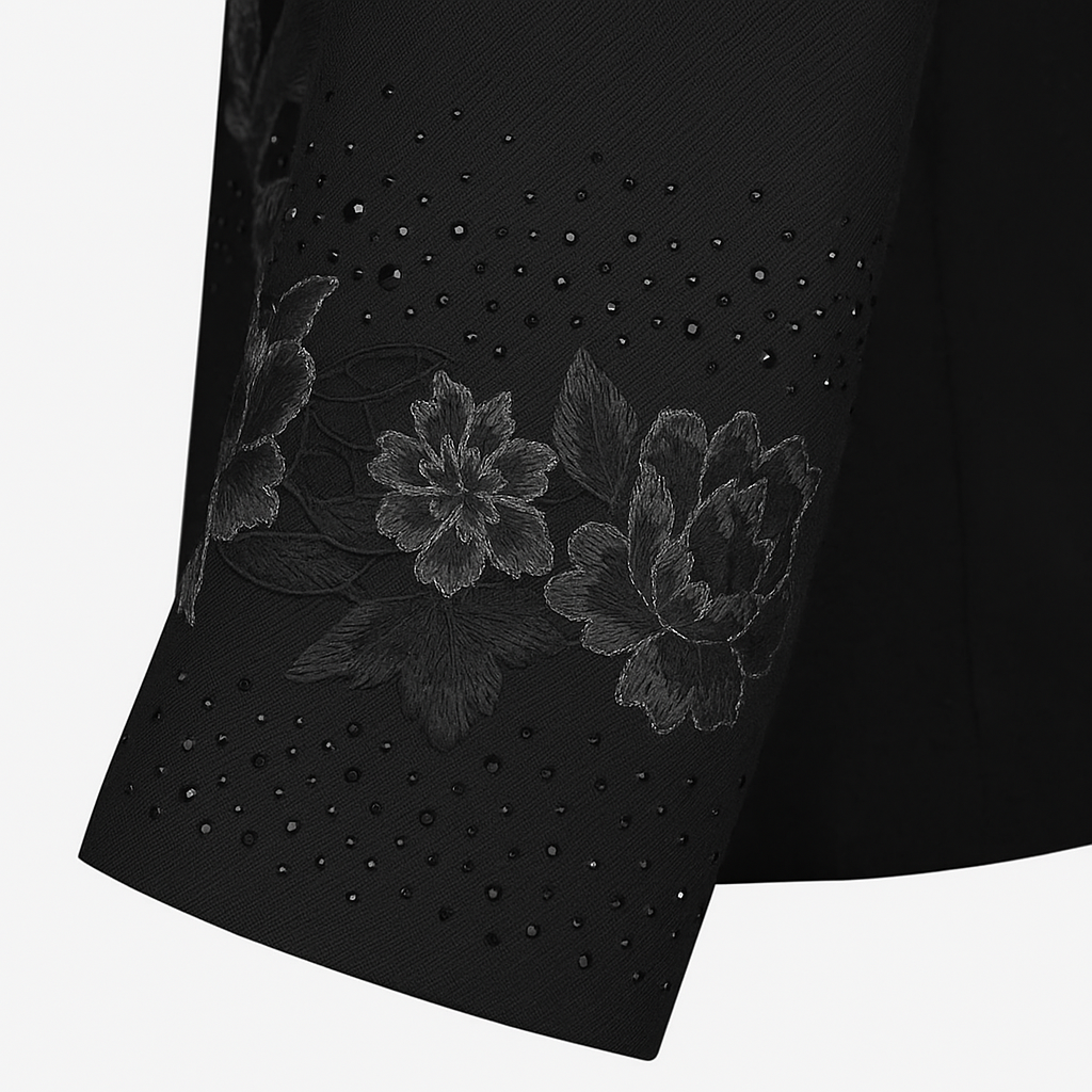 Black Baroque Mens Blazer – Embroidered Suit Jacket with Floral and Sleeve Detail Plus Size