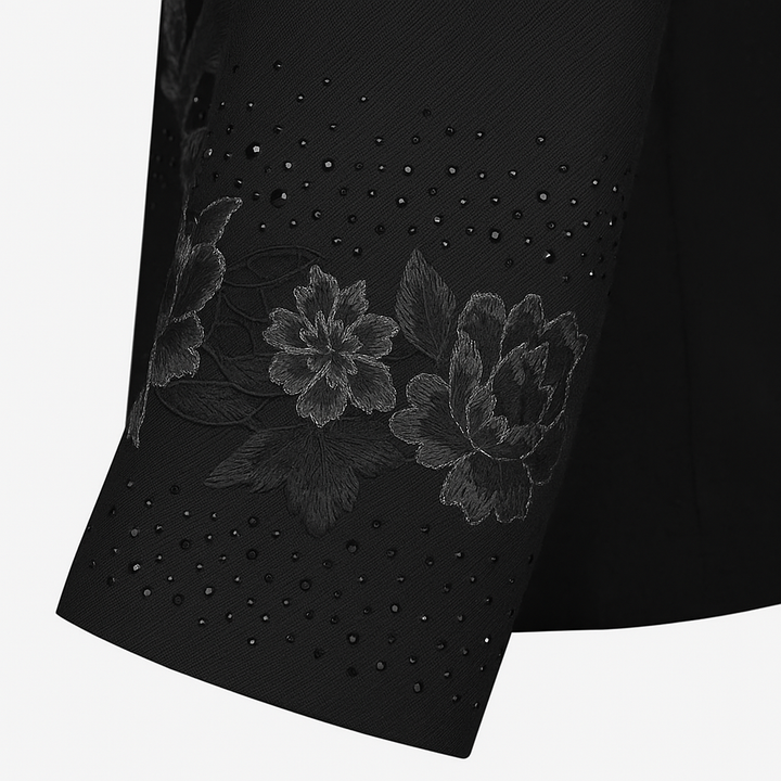 Black Baroque Mens Blazer – Embroidered Suit Jacket with Floral and Sleeve Detail Plus Size