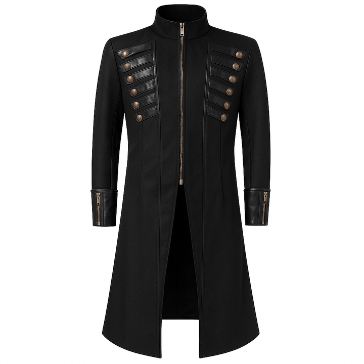 Men's Vintage Gothic Victorian Black Long Leather Tailcoat  Metal Retro Button -Plus Size