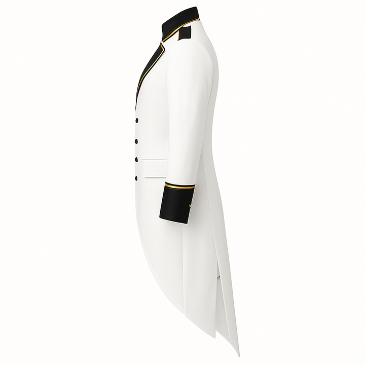 Gothic Style White Tailcoat Suit with Gold Trim - Coat For Men -Plus Size
