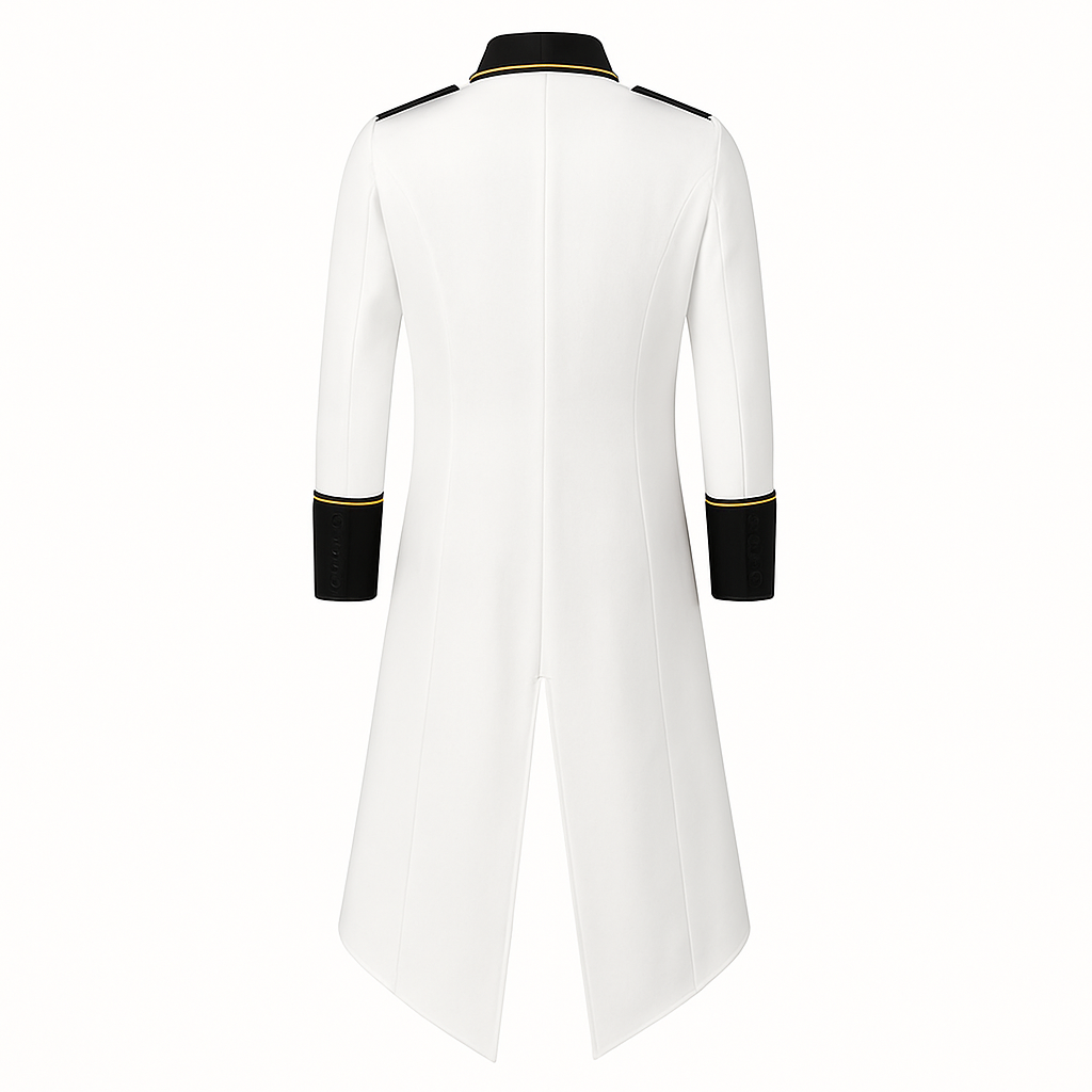 Gothic Style White Tailcoat Suit with Gold Trim - Coat For Men -Plus Size
