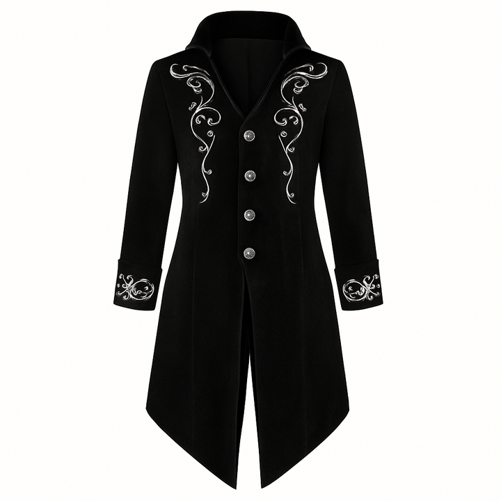 Vintage Gothic Medieval Tailcoat For Men - Velvet Embroidered Coat - Plus Size