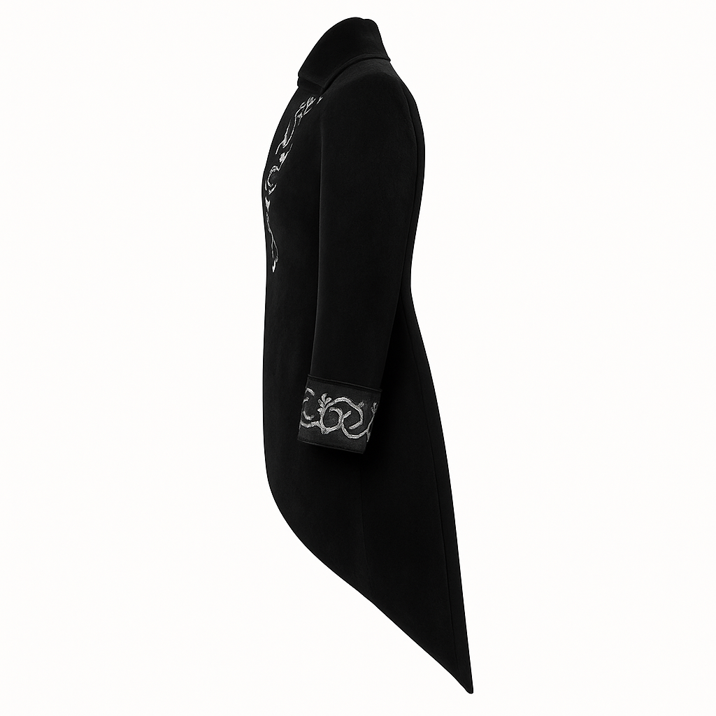 Vintage Gothic Medieval Tailcoat For Men - Velvet Embroidered Coat - Plus Size