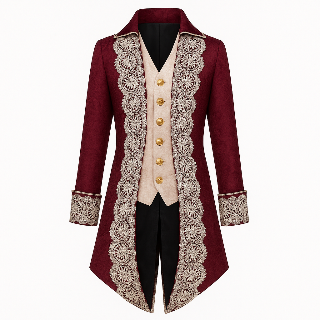 Men's Plus Size British Vintage Gothic Jacquard Suit with Lace Embroidery Faux Two-piece  Tailcoat