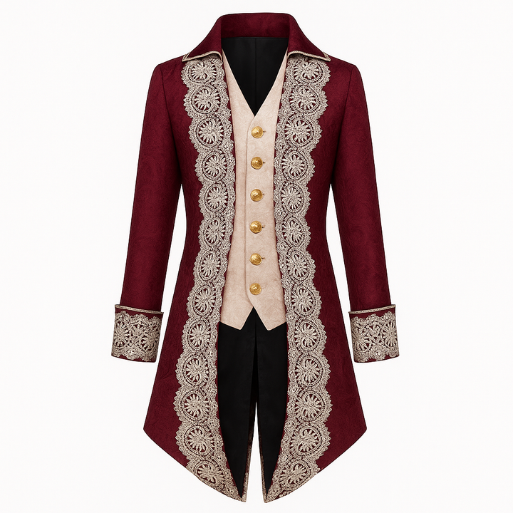 Men's Plus Size British Vintage Gothic Jacquard Suit with Lace Embroidery Faux Two-piece  Tailcoat
