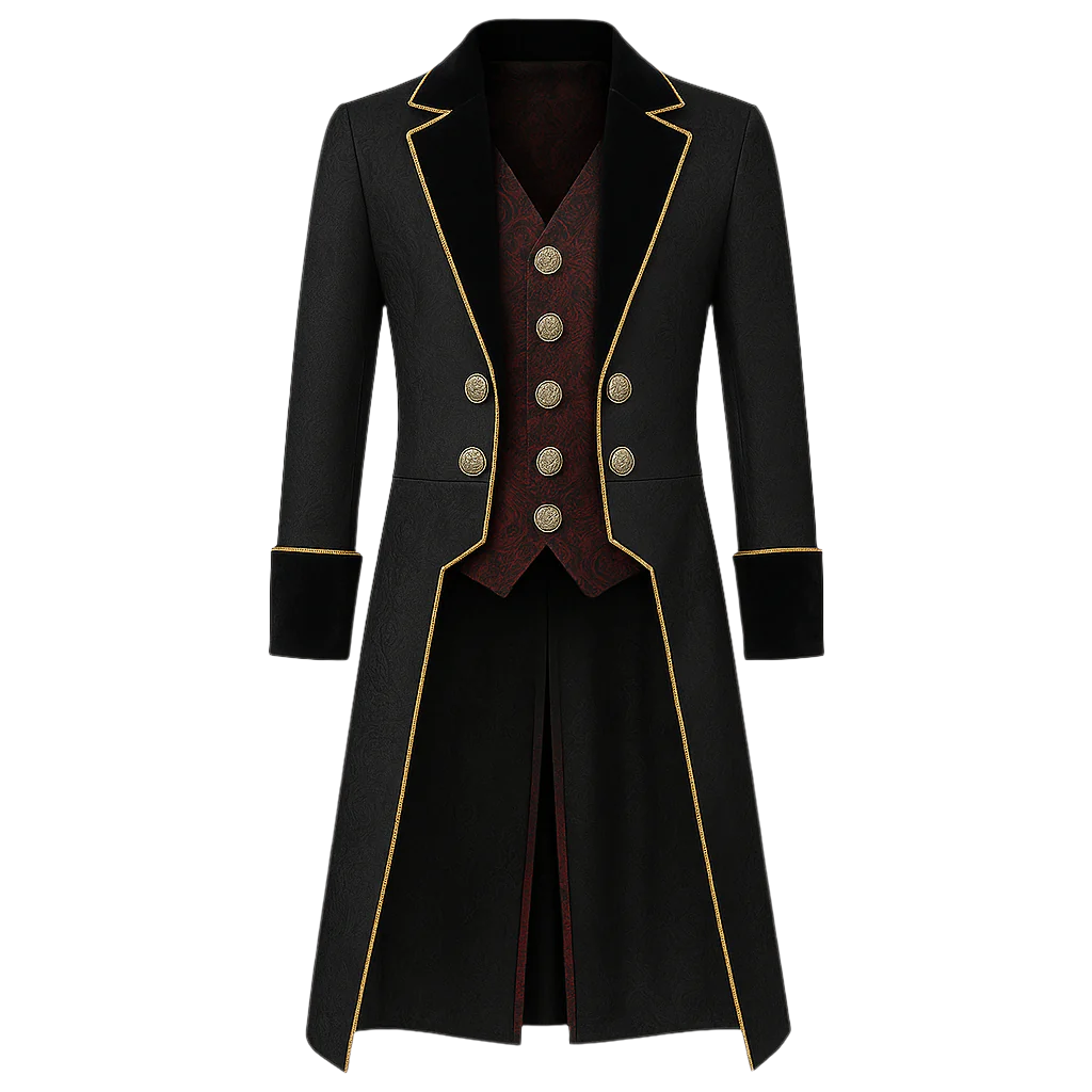 Regency Era Men's Black Tailcoat With Buttons Jacquard - Vintage Regency Era Men's Black Tailcoat With Buttons Jacquard - Vintage