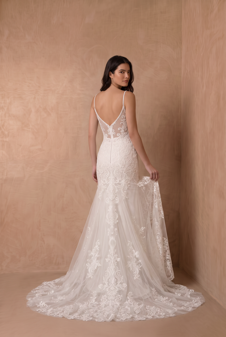Classic Elegance And Modern Allure Beaded Lace Wedding Gown