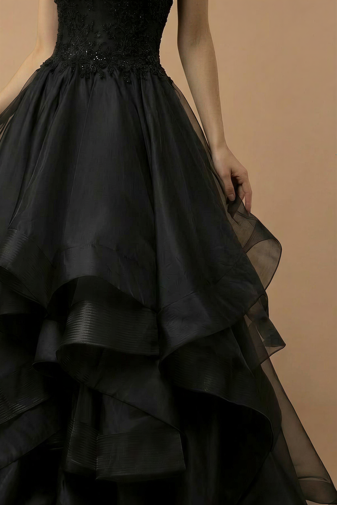 Classic Gothic Black Lace Embroidered A-Line Formal Dress With Ruffle WonderlandByLilian Classic Gothic Black Lace Embroidered A-Line Formal Dress With Ruffle WonderlandByLilian