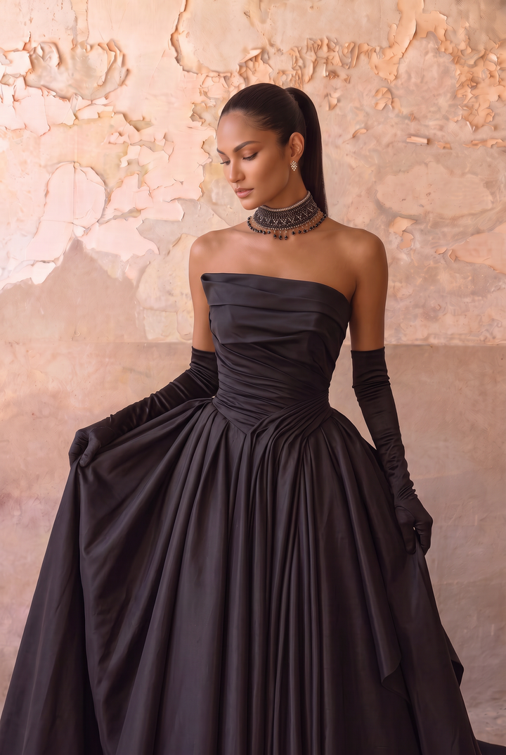 Classic Gothic Black Strapless Wedding Dress Plus Size