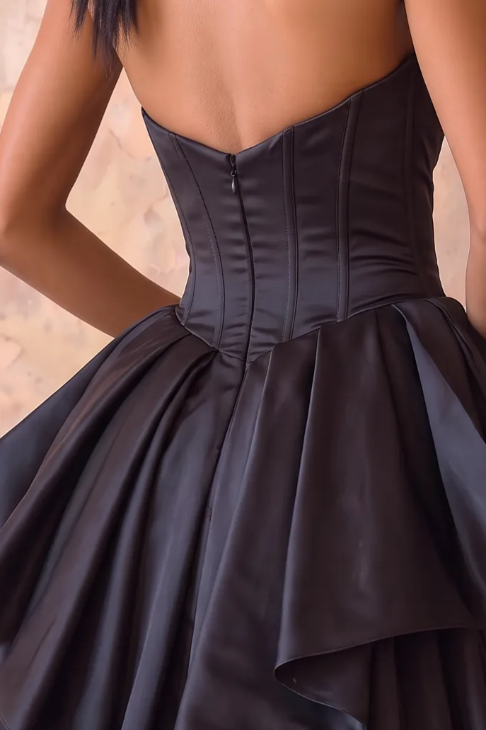 Classic Gothic Black Strapless Wedding Dress Plus Size