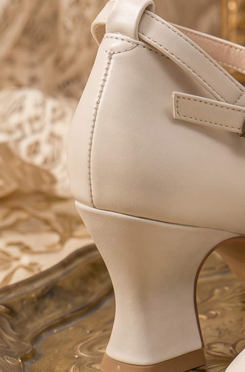 Cream Regency Heels and Lolita Mules with Bow - Lolita Shoes