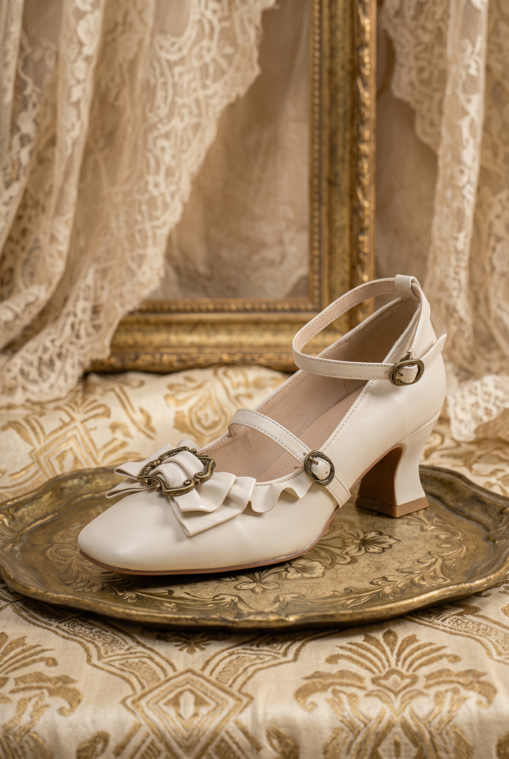 Cream Regency Heels and Lolita Mules with Bow - Lolita Shoes
