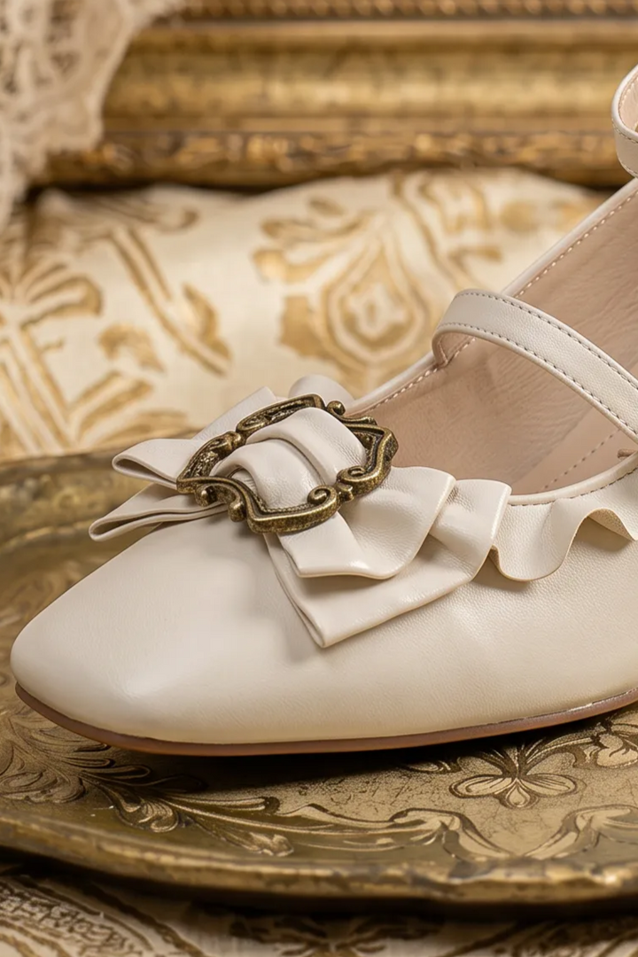 Cream Regency Heels and Lolita Mules with Bow - Lolita Shoes