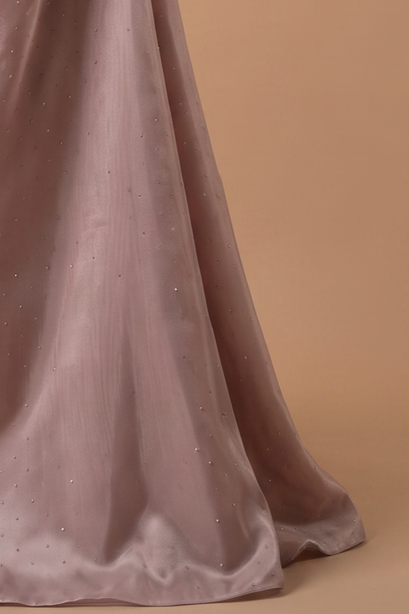 Dusty Blush Off-the-Shoulder Satin A-Line Gown with Floral Embroidery and Choker – Luxury Formal Evening Dress Plus Size
