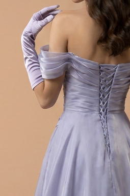 Dusty Lavender Off the Shoulder Ruched Organza Evening Dress with Beaded Sweetheart Neckline – Luxury A-Line Formal Gown Plus Size