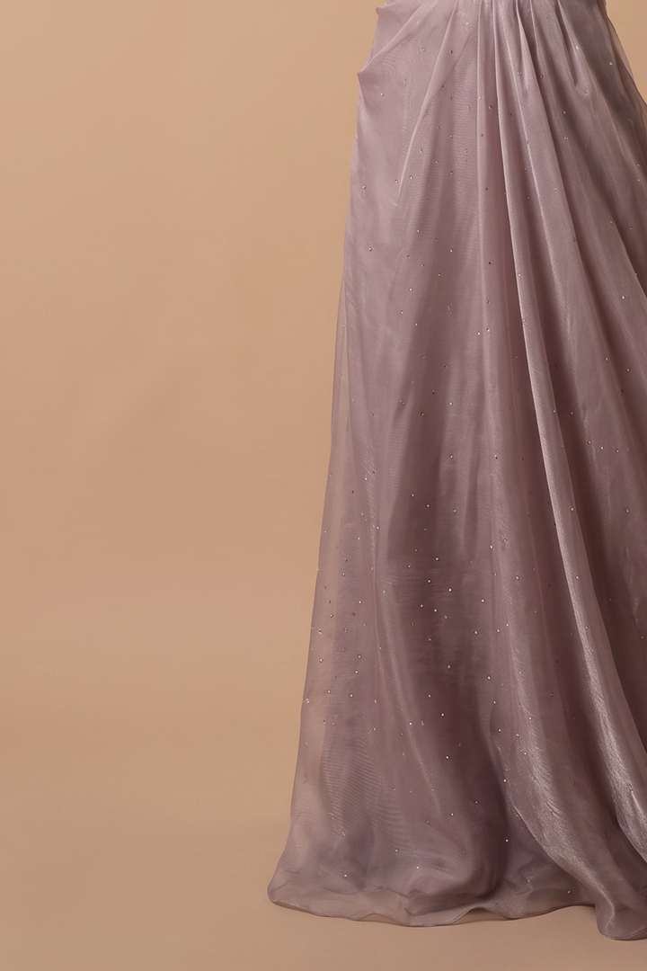 Dusty Lavender Tulle Evening Gown - Strapless Ruched Dress with Crystal Detail - Sparkly A-Line Formal Dress Plus Size