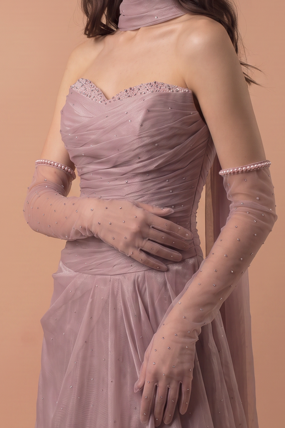 Dusty Lavender Tulle Evening Gown - Strapless Ruched Dress with Crystal Detail - Sparkly A-Line Formal Dress Plus Size