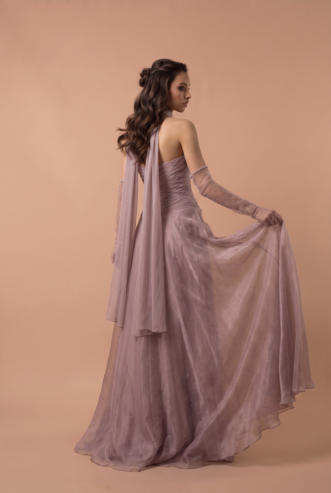 Dusty Lavender Tulle Evening Gown - Strapless Ruched Dress with Crystal Detail - Sparkly A-Line Formal Dress Plus Size