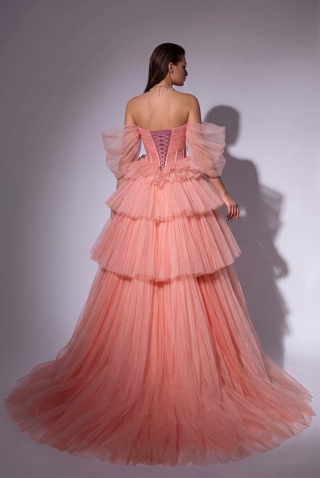 Dusty Pink Tulle Evening Dress with Delicate Floral Appliqué - Pink Tulle Party Dress Plus Size