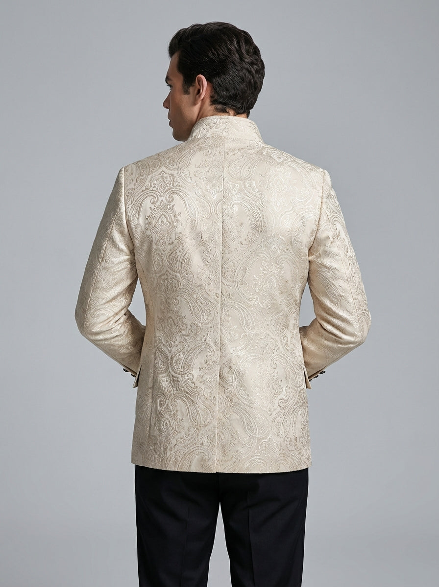 Bridgerton Inspired Vintage Style Regency Era Jacquard Beige Long Coat For Men - Ball Event Menswear - Plus Size