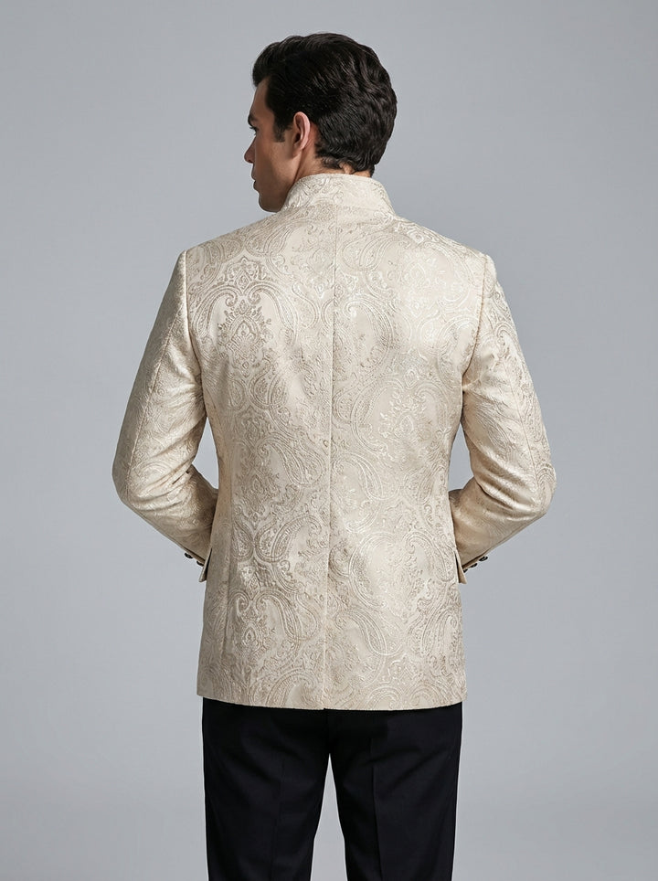 Bridgerton Inspired Vintage Style Regency Era Jacquard Beige Long Coat For Men - Ball Event Menswear - Plus Size