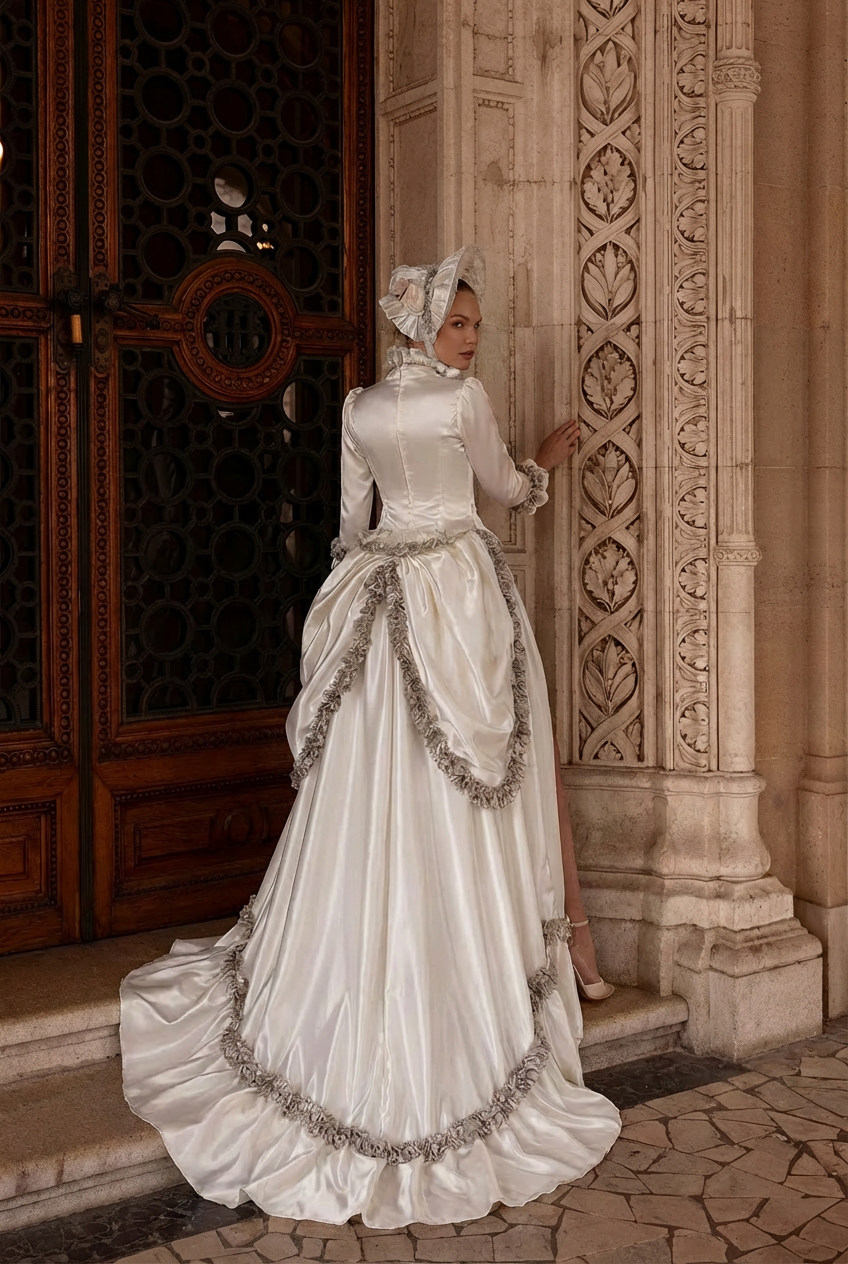 elegant cream dress Elegant Cream Medieval Dress with Floral Embellishments – Rococo Ball Gown with Lace Trim Plus Size Size 18W / Cream