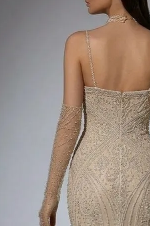 Elegant Champagne Beaded Sequin and Feather Dress - Pretty Sequin Dress - Spaghetti Strap Dress Plus Size