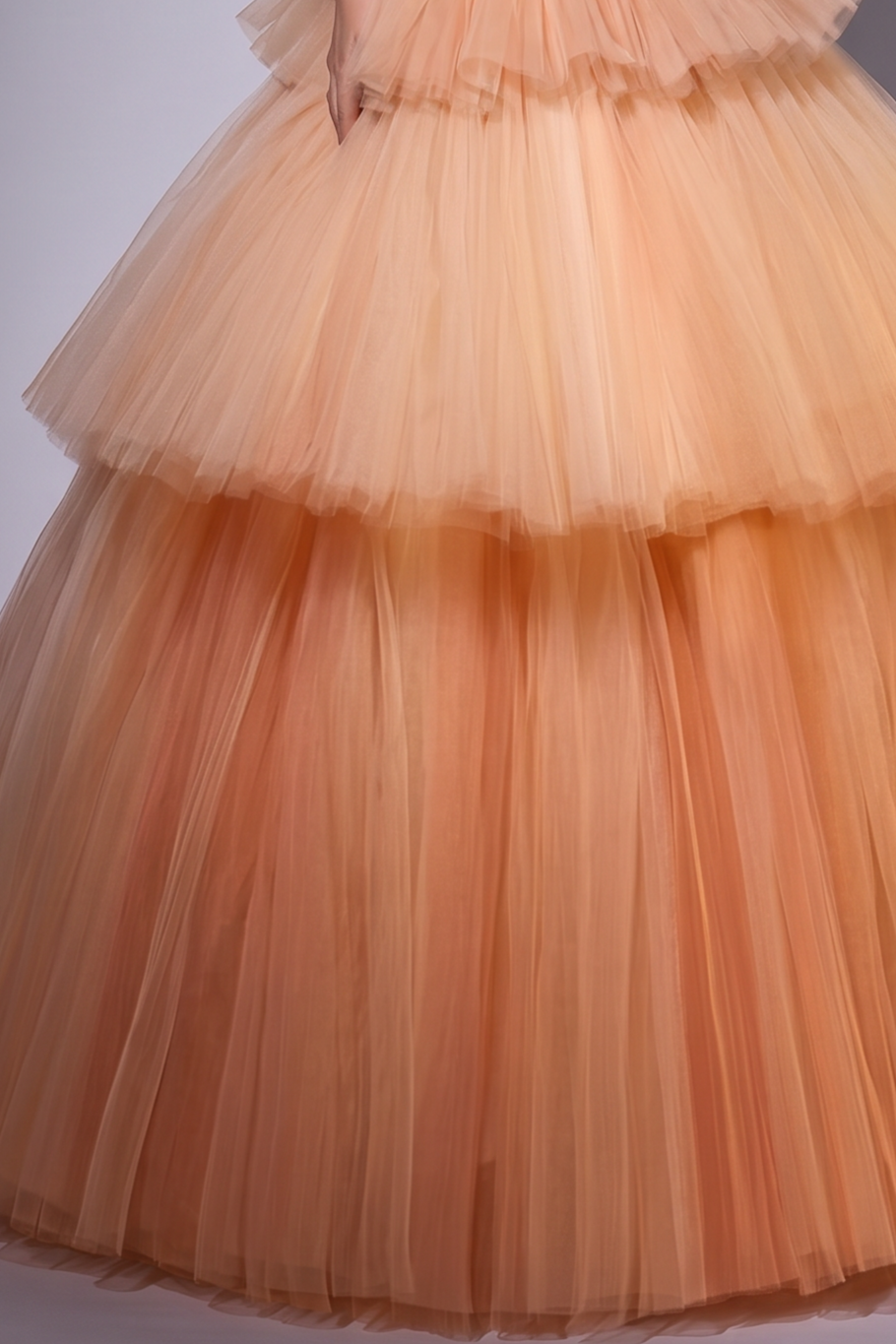 Elegant Champagne and Pink Layered Tulle Ruffle Dress - Strapless Corset Back Evening Dress Plus Size