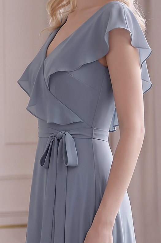 gray bridesmaid dresses with sleeves Elegant Grey Blue A-Line Dress Flutter Sleeve Stunning Shades Of Coral Blossom Beauty Color:Cream and gold no choker line mother of the