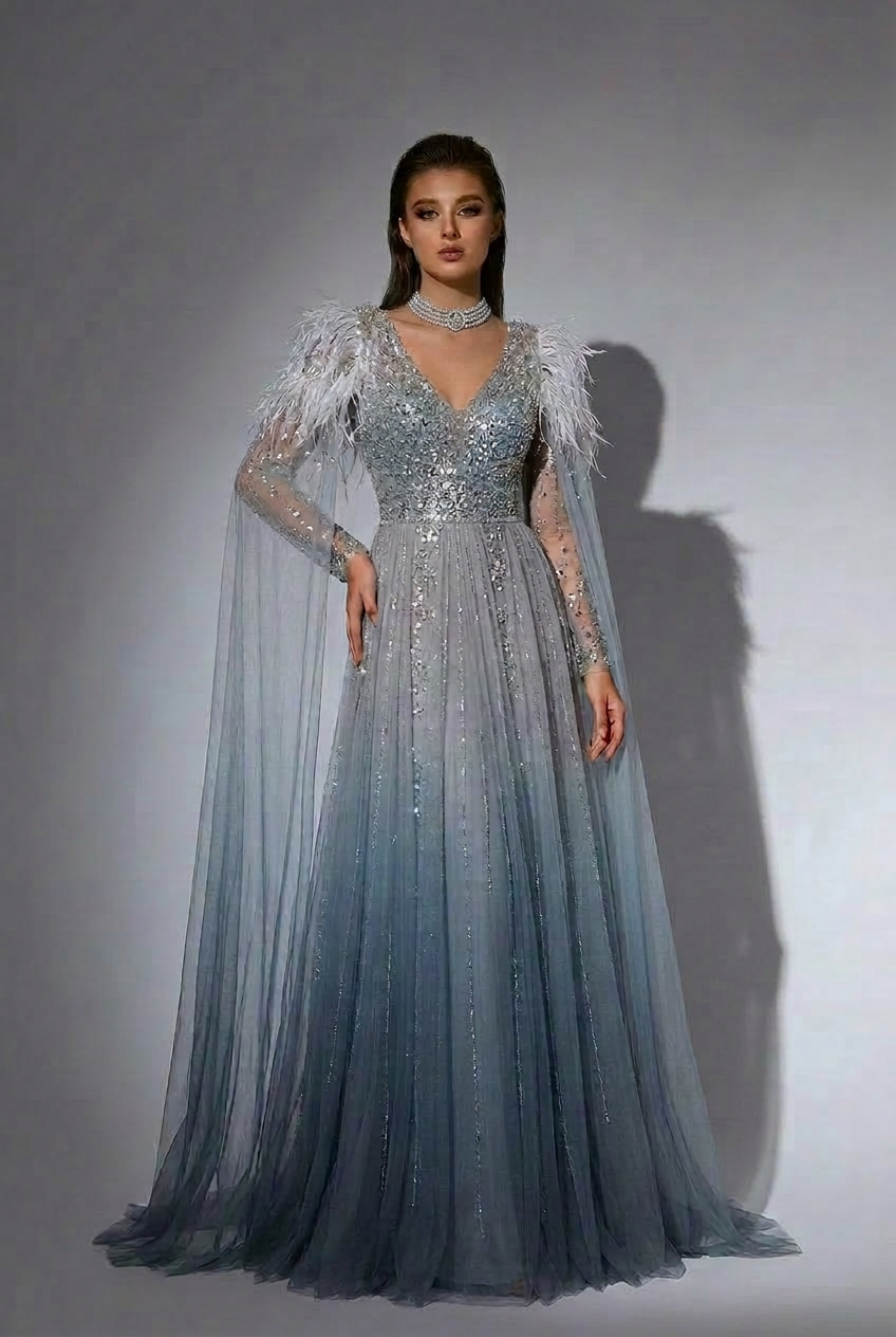 Elegant Grey Sequin and Feather Dress - Convertible Pretty Sequin Dres WonderlandByLilian Elegant Grey Sequin and Feather Dress - Convertible Pretty Sequin Dres WonderlandByLilian
