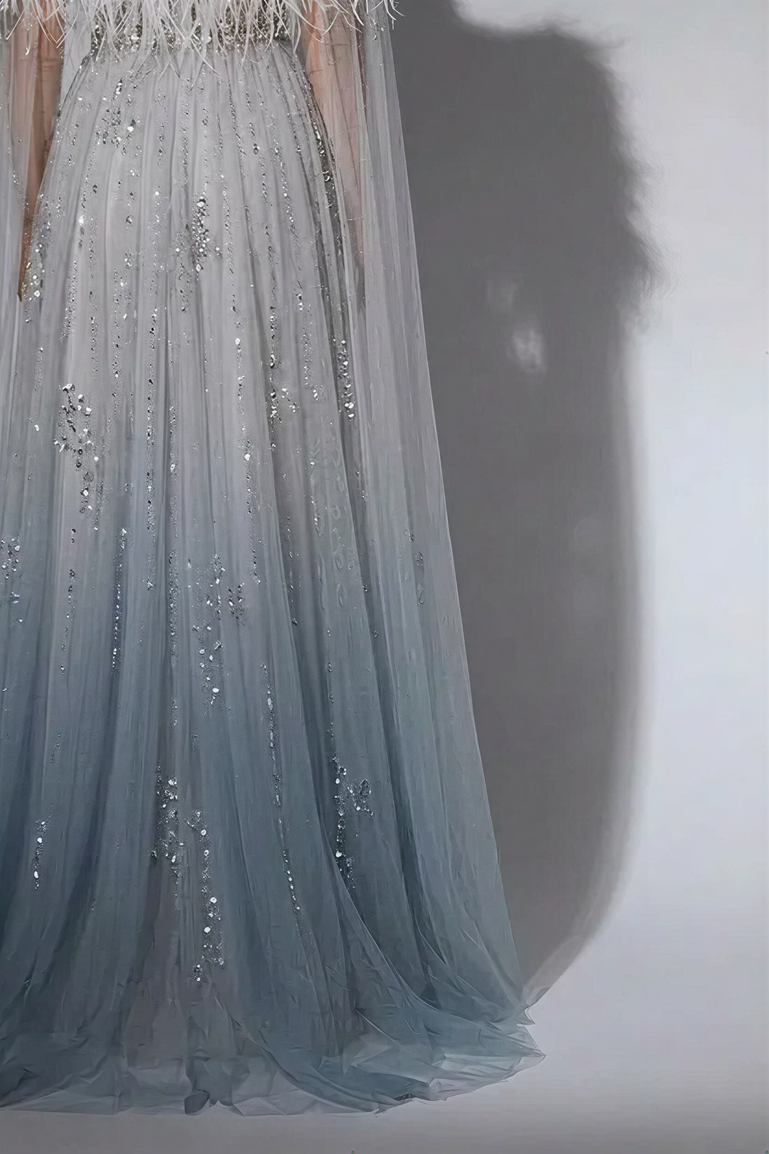 Elegant Grey Sequin and Feather Dress - Convertible Pretty Sequin Dress with Flowing Cape Sleeves Plus Size
